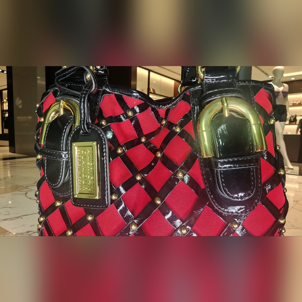 American Glamour Red & Black Handbag By Badgley Mischka NWOT - Picture 14 of 14